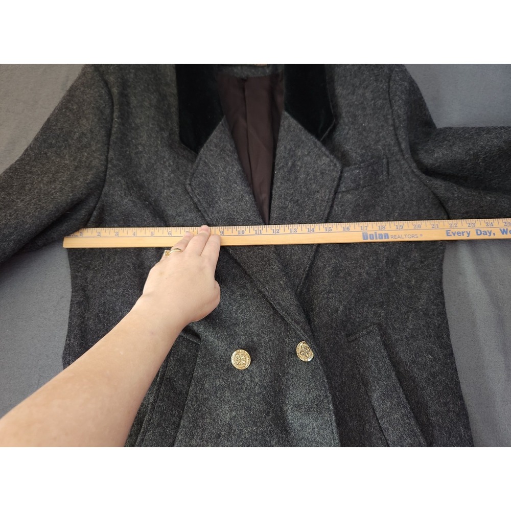 David Benjamin Wool Coat Women 8 Dark Gray Double Breasted Velvet Collar Long - Picture 4 of 10